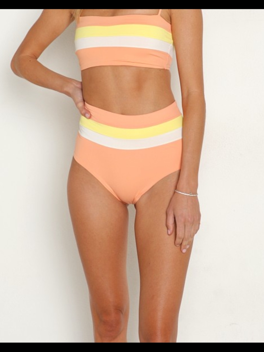 L*Space Rebel Striped Bikini Top NWT Medium Tangy Lemon Drop Cream